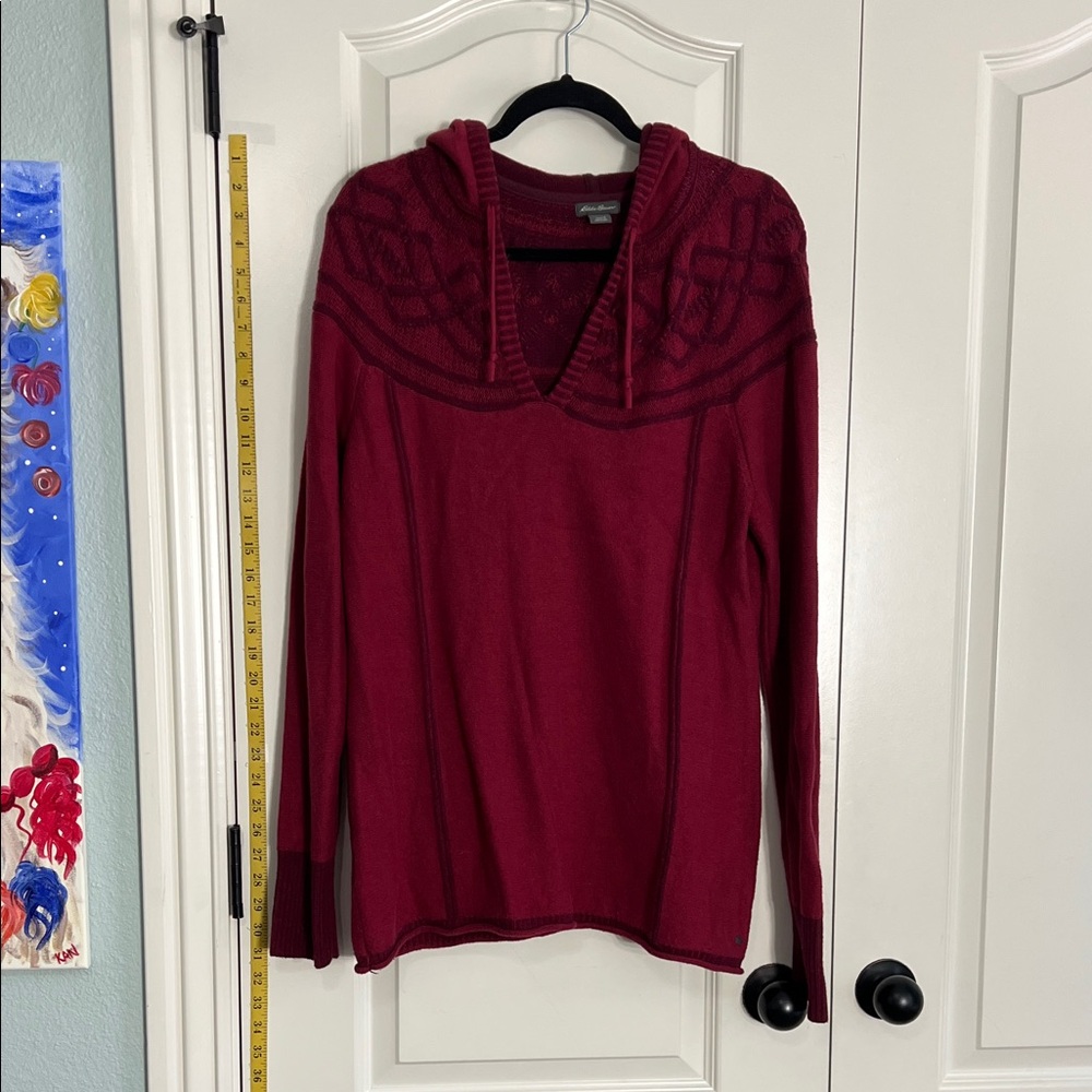 Eddie Bauer Deep Red Hooded Pullover Sweater, L